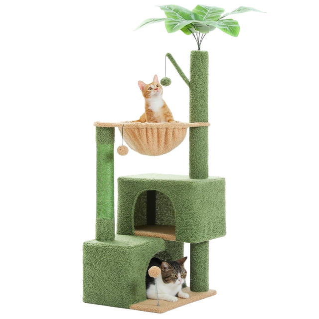 Árbol para Gatos PURRPURCAT Verde 114 cm con 2 Condos, Hamaca y Juguetes