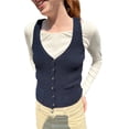 thumbnail image 1 of ZAXARRA Women's Summer Knit Tank Tops, Solid Color Ribbed Sleeveless V-Neck Button Front Slim Waistcoat, 1 of 4