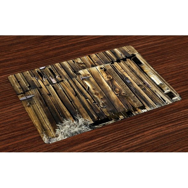 Rustic Placemats Set of 4 Oak Barn Siding Door Cracked Rusted Hinges