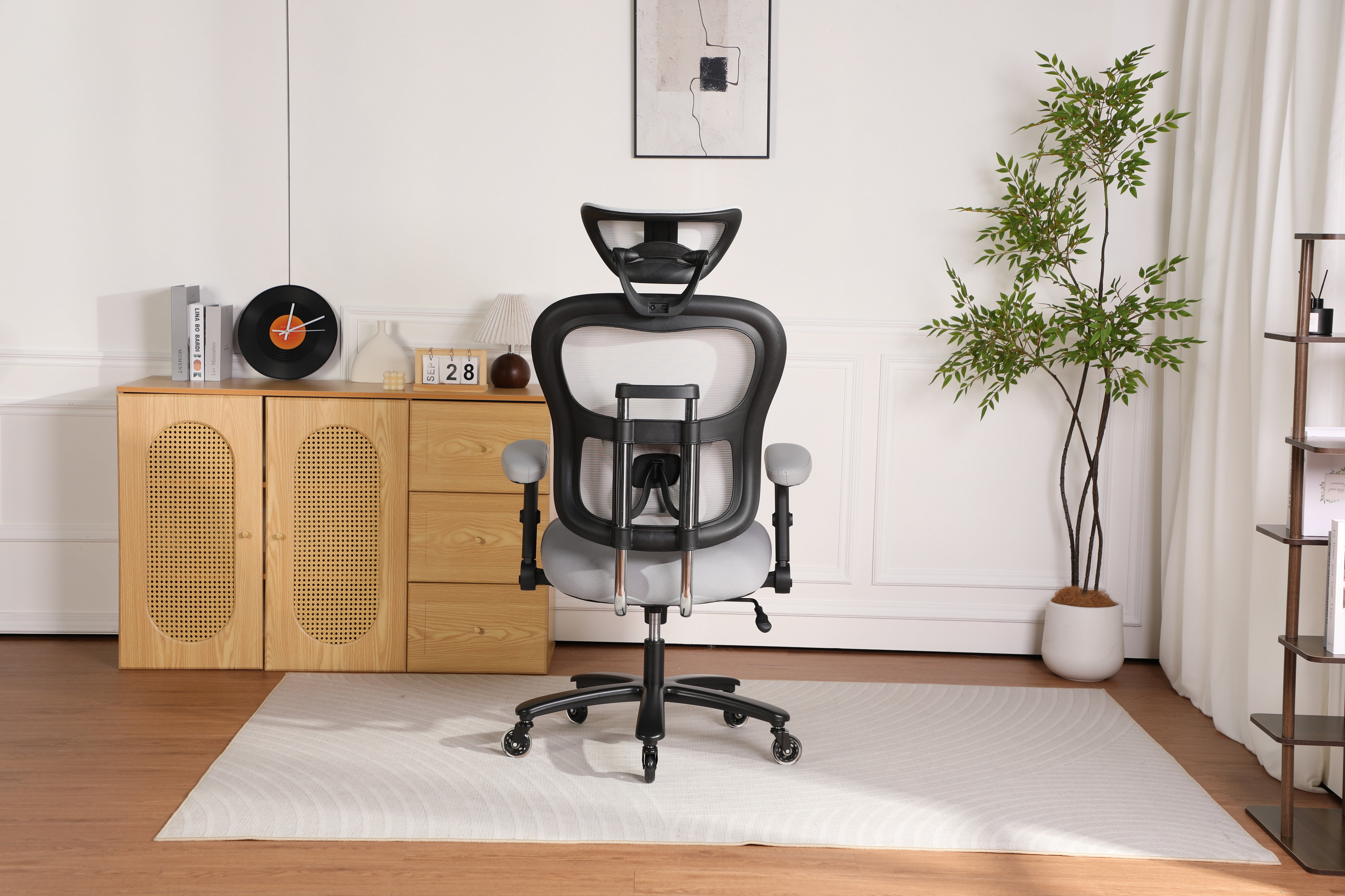 500LBS Big and Tall Office Chair Mesh Breathable, Gaming Chair with Adjustable Backrest Height & Headrest Angle & Adaptive Lumbar Lupport, Executive Computer Desk Chair with 2D Flip-Up Arms, Grey