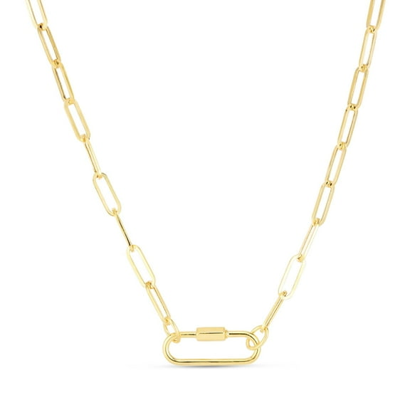 JewelStop 14k Yellow Gold Polished Finish Oval Paperclip Chain Necklace with Carabiner Clasp - 18"