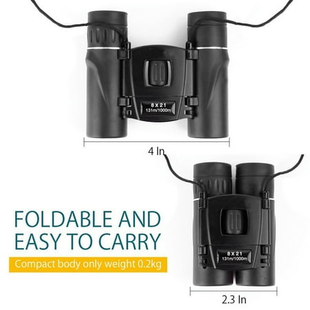 8x21 Compact Binoculars Long Range 1000m Folding Powerful Mini Telescope BA7 FMC Optics for Hunting Sports Camping (Black)