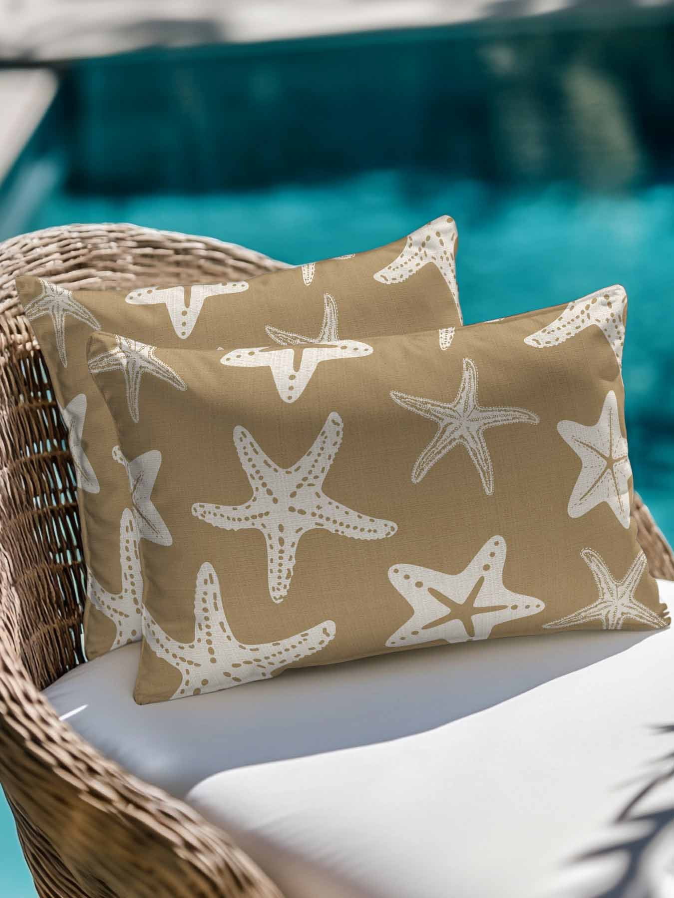 Outdoor Pillows Waterproof, Beige Brown Starfish Coastal Bedding Throw Pillows with Insert for Couch Sofa Bed, Nautical Summer Ocean Abstract Art 12x20 Inch Pillowcases Patio Pillow Set of 2