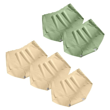 Cool Breathable Ice Silk Panties for Women 5 Pack Casual Cozy Everyday Underpants Solid Soft No Show Panties Ultra-thin Mid Waist