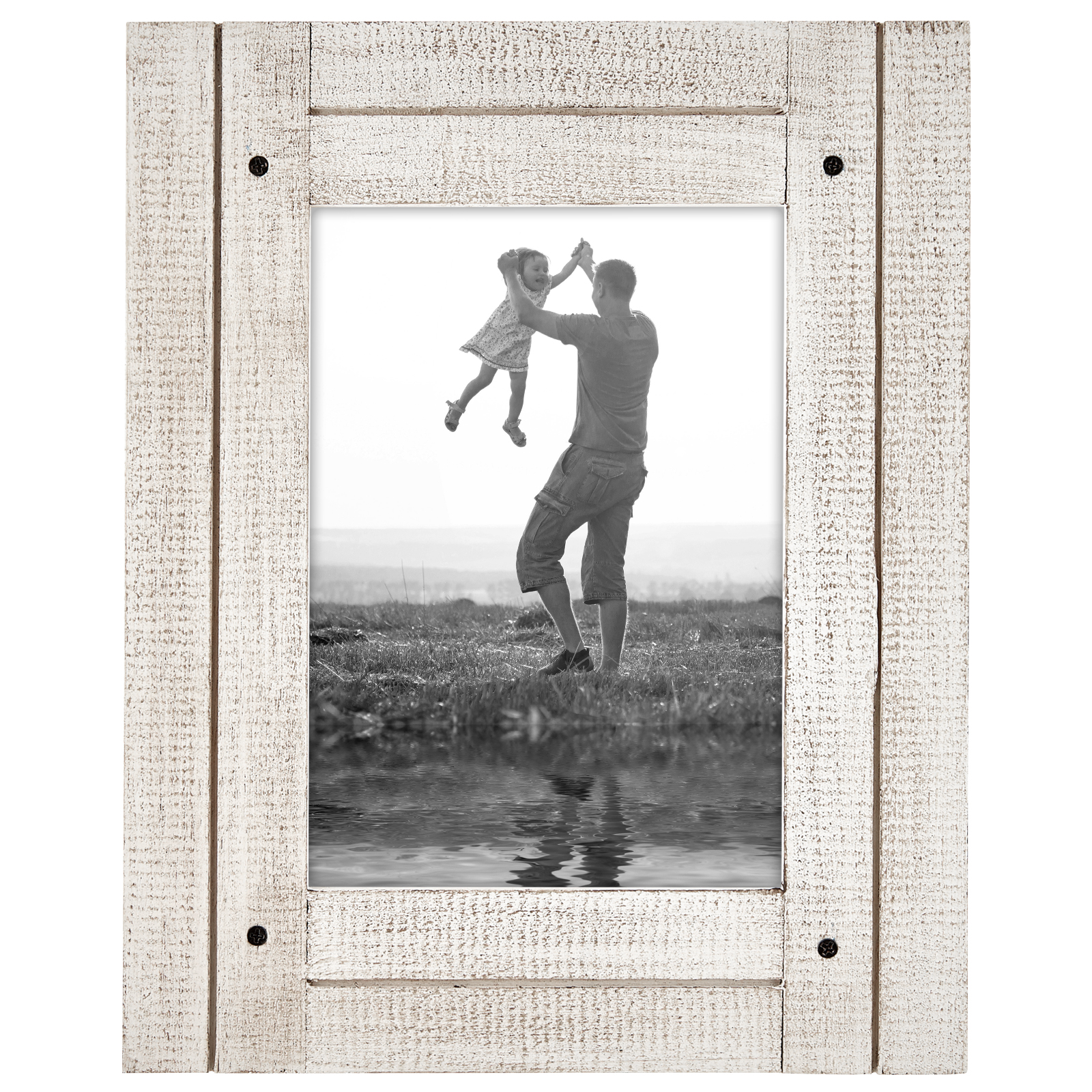 5x7 Aspen White Distressed Wood Frame Display 5x7 Inch Photos