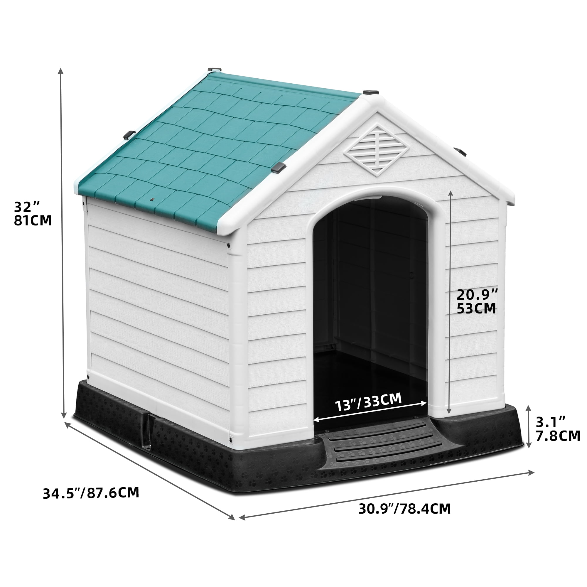 Dextrus Plastic Dog House,Outdoor Indoor Waterproof Dog Houses with Elevated Floor and Air Vents,Durable Ventilate & Easy Clean and Assemble,34.5''L x 30.9''W x 32''H,Blue