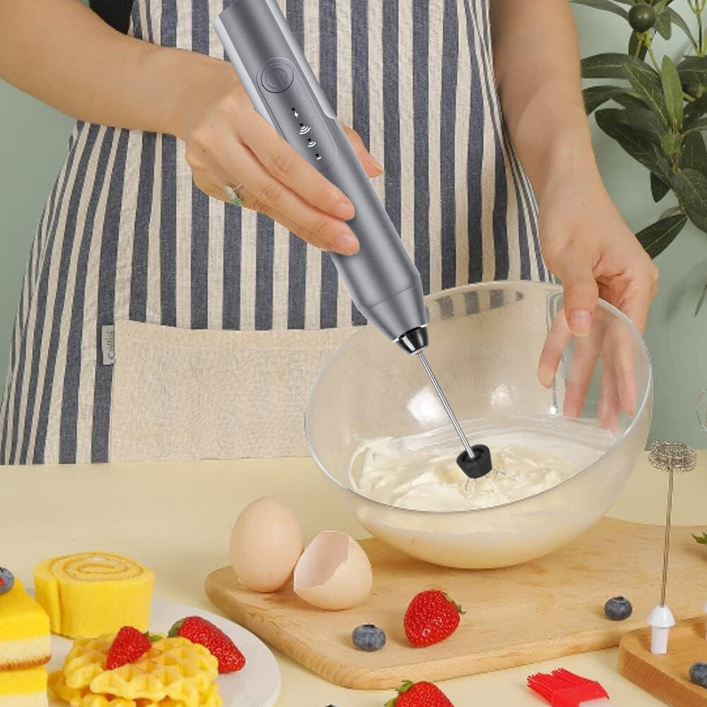 Milk Frother Wand Drink Mixer - Handheld Milk Frother Electric Whisk - Easy-Clean Stainless Steel Frother Wand & Mini Blender - Electric Coffee Frother for Milk Coffee Lattes