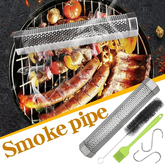 12'' Hexagon Bbq Smoker Tube, Stainless Steel Pellet Generator, Easy Fill Design, Even Smoke Distribution, Versatile for Meats, Cheeses, Veggies, Durable and Portable, Includes Brush and Hooks