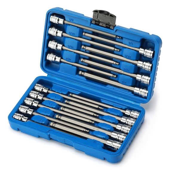 Casoman CS369, Cromatic Finish Drive Extra Long Socket Wrench & Set, 18 Pieces