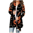 thumbnail image 2 of Women‘s Halloween Cardigan Sweater Skull Pumpkin Print Pattern Long Cardigans Sweater Coats Tops Ginger M, 2 of 5
