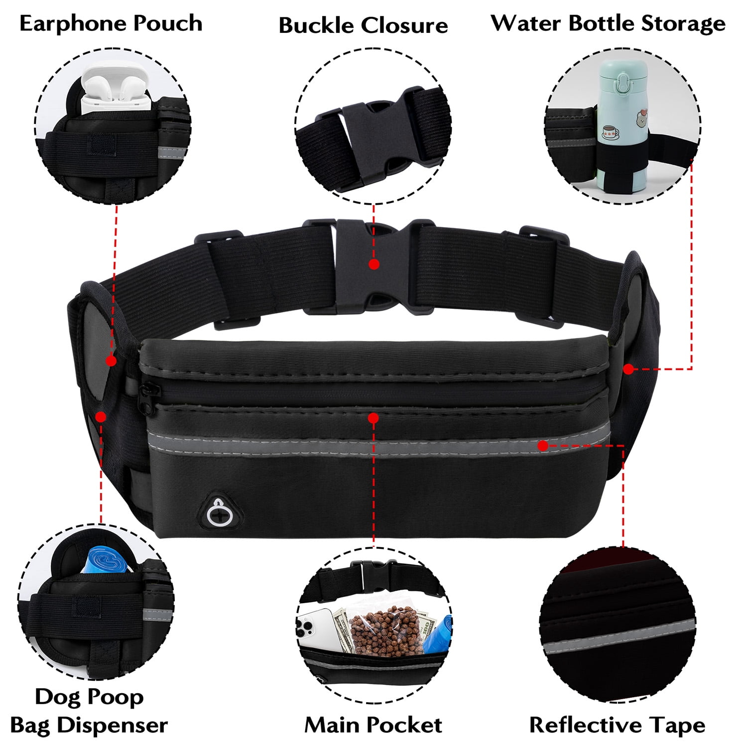Haooryx  Dog Leash, Waist Bag Kit for Walking Jogging Running