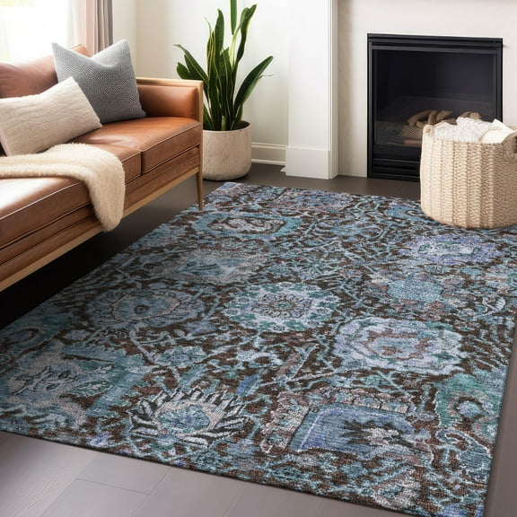 Addison Rugs Chantille Indoor/Outdoor Traditional Damask Chocolate Washable Rectangle Rug, 9' x 12'
