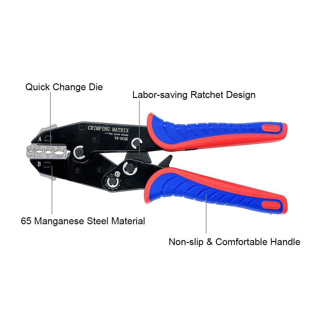6 DIES QUICK Changing JAW Ratcheting Crimping Plier Ratchet Wire Crimper Tool 