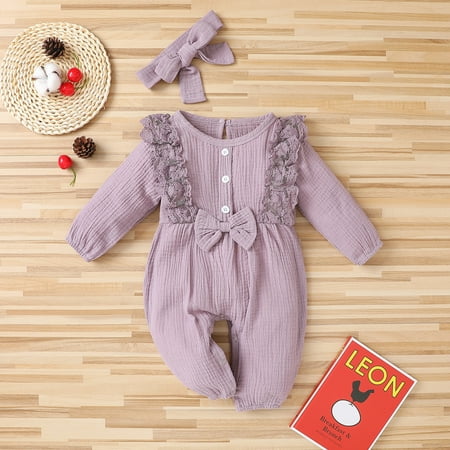 

DAETIROS Exquisite （0-18M） Cartoon Prevalent Soft Lace Cute Jumpsuit Newborn Baby Girls Boys Rompers Purple