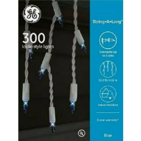GE String-A-Long 300-Count Constant Blue Mini Incandescent Plug-in Christmas Icicle Lights 61514LO