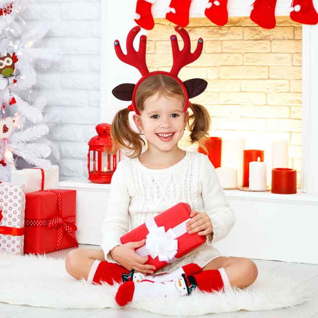 Adornos navideños, adornos para el árbol de Navidad, diademas con gorros navideños, adornos para el pelo de asta, diademas navideñas, adornos navideños, adornos para fiestas navideñas, diadema de asta