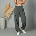 thumbnail image 3 of KOMOO Women Wide Leg Cargo Pants Drawstring Elastic Waist Jogger Baggy Trousers Pockets Loose Trousers, 3 of 9