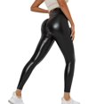 thumbnail image 2 of Mifelio Leather Leggings for Women V Back Faux Leather Leggings Women Scrunch Butt Lifting V Cut Waist Shaped Ruched Squat Proof Leggings Women's Pants Black XS, 2 of 9