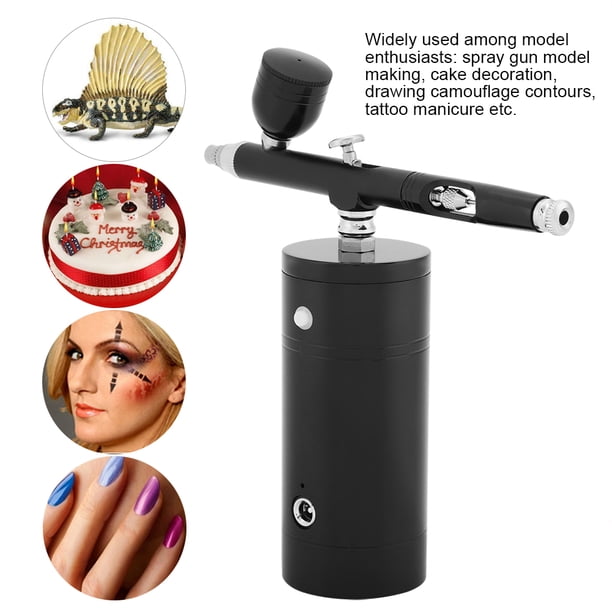 Kit d'Aérographe Multifonctionnel avec Compresseur Brosse à Air Portative Double Action 5 Niveaux de Pression Réglable Max.25PSI avec 2 Tasses de Peinture pour Peinture Artisanat Maquillage Gâteau