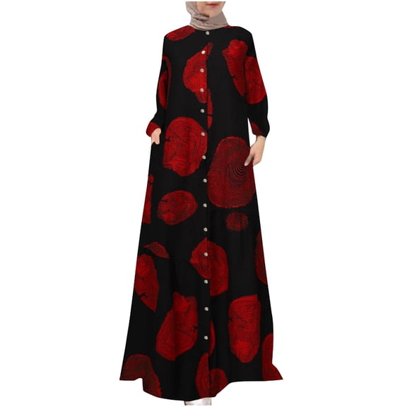 Women's Long Sleeve Button Down Abaya Casual Dress Dubai Outfits