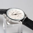 thumbnail image 4 of 2 relojes de pulsera de cuarzo con correa de cuero para parejas, de moda, delicados (correa negra, esfera blanca, estilo masculino y femenino, 1 unidad), 4 of 7