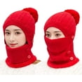 thumbnail image 2 of GRNSHTS Women Winter Beanie Hats One-Piece Fleece Lined Knit Balaclavas Mask Set Skull Neck Circle Scarf Ski Snow Hat Cap with Pompom (B Red), 2 of 9