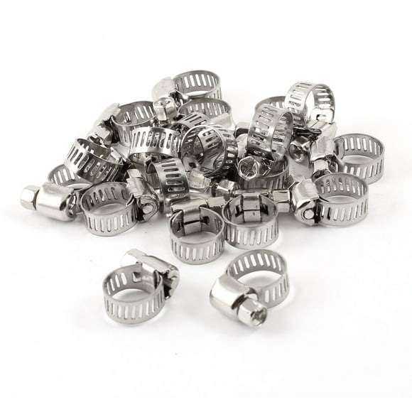 Unique Bargains Silver Tone Metallic Adjustable 6-12mm Range Worm Gear Hose Clamps Clips 20pcs