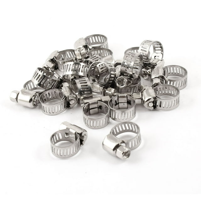 Unique Bargains Pinces de Tuyau Réglables Métalliques Ton Argent 6-12mm Portée 20 Pcs