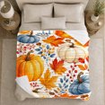 thumbnail image 5 of Autumn Harvest Pumpkin Watercolor Pumpkin Maple Leaf Design, Cozy Friendship Quote Scene, Warm Flannel Blanket for Living Room and Reading Nook, Art Lovers Thanksgiving Gift, Artistic Home Decor, 5 of 9