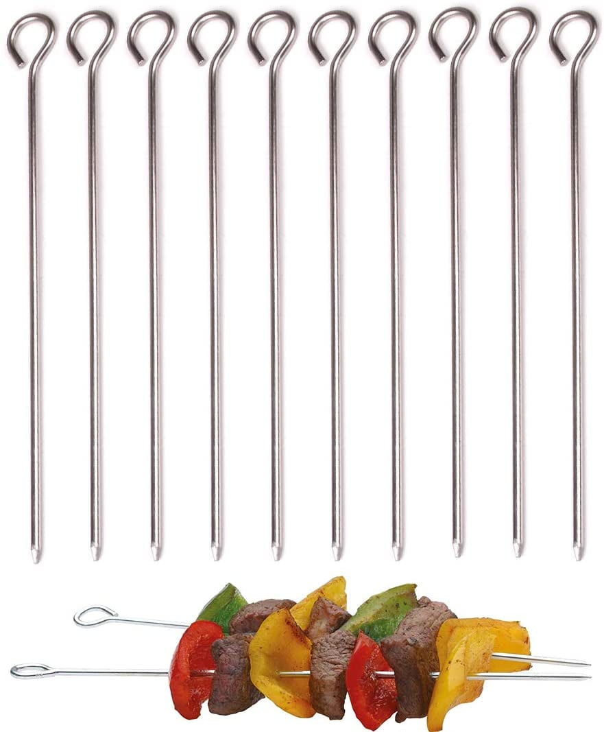 10Pcs Stainless Steel Flat Meat Skewers For Outdoor BBQ Barbecue Anti-skid hand 