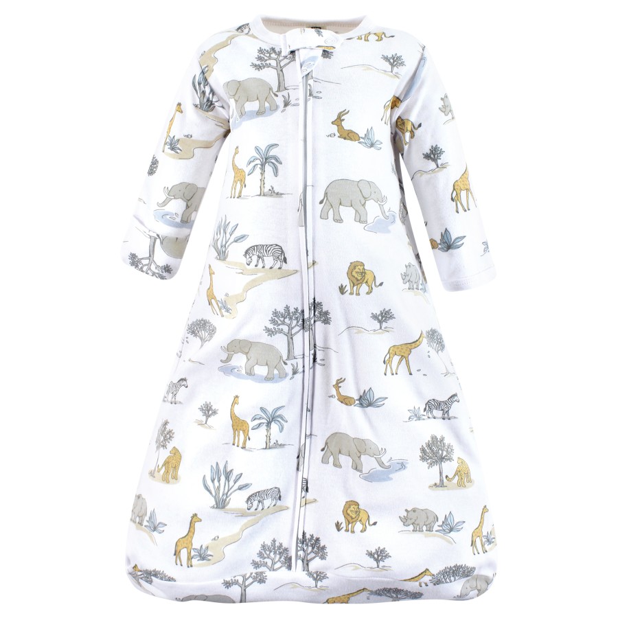 Hudson Baby Cotton Long-Sleeve Wearable Sleeping Bag, Sack, Blanket, Neutral Safari World Long Sleeve, 18-24 Months