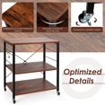 thumbnail image 5 of Giantex Bakers Rack 3-Layer Microwave Stand, Kitchen Rolling Cart with 4 Universal Wheels and 10 Removable Hooks, Coffee Cart Shelf Organizer for Kitchen, Living Room, Entryway, Vintage, 5 of 8
