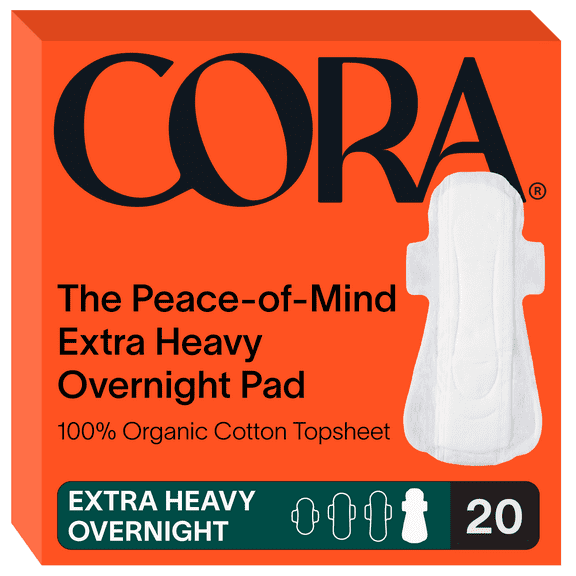 Cora Organic Ultra Thin Extra Heavy Overnight Period Pads, 20 Count