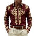 thumbnail image 2 of SOFTCCLO Western Cowboys Shirts for Men Long Sleeve Button Lapel Top Casual Carnival Theme Classic Comfortable Mens Shirt Red L, 2 of 4