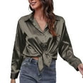 thumbnail image 2 of Hesxuno Button Down Shirts For Women Trendy Soft Satin Silk Solid Shirt Loose Comfy Turndown Collar Long Sleeve Blouses Ladies Casual Tops, 2 of 7