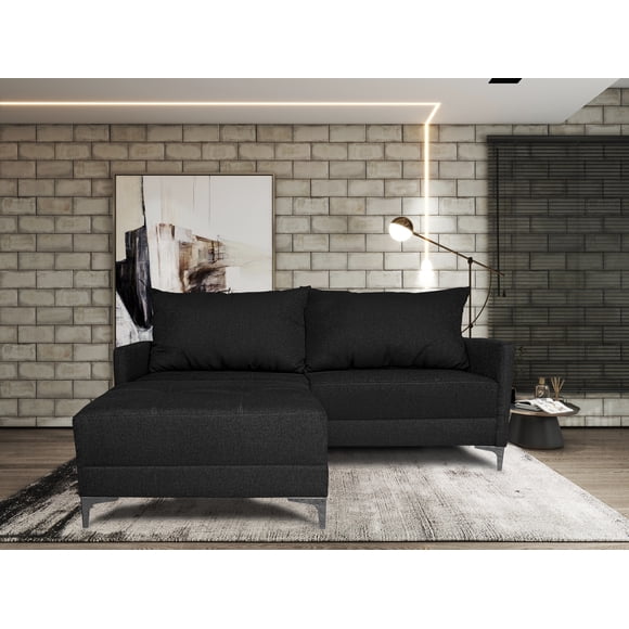 Sala Esquinera Modular El Bazar Store Montana Negro 170x155 cm, Tela Lino nacional, Love seat y taburete