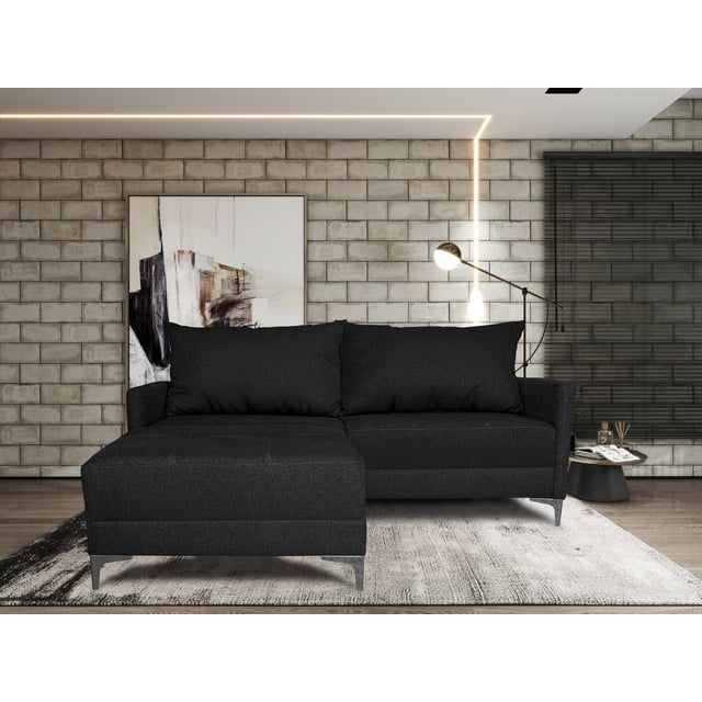 Sala Esquinera Modular El Bazar Store Montana Negro 170x155 cm, Tela Lino nacional, Love seat y taburete