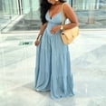 thumbnail image 4 of Morttic Solid Color Women's Tiered Wide Leg Jumpsuit – Deep V-Neck with Adjustable Spaghetti Straps and Button Detail Blue，S, 4 of 5