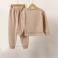 thumbnail image 4 of Girls Fleece Sweatshirt Fall And Winter Solid Color Letter Printing Warm Windproof Two Piece Set 5-6 Years Khaki, 4 of 7