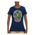 thumbnail image 2 of Day Of The Dead Calavera Skull Colorful Trippy | Womens Pop Culture Graphic T-Shirt, Navy, Large, 2 of 4