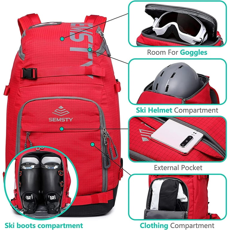 Ski Boot Bag - Ski Boots and Snowboard Boots Travel Backpack for Ski  Helmet, Goggles, Gloves, Skis, Snowboard & Accessories.