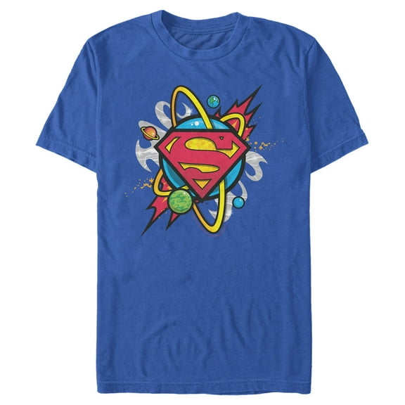 Men's Superman Logo Solar System  Graphic Tee Royal Blue Small