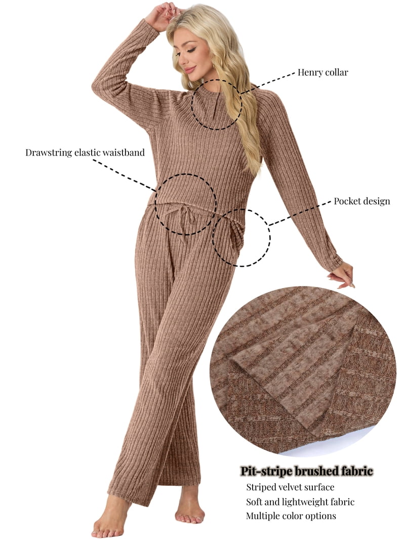 MINTREUS Women's Pajama Set Long Sleeve Lounge Set Ribbed knit