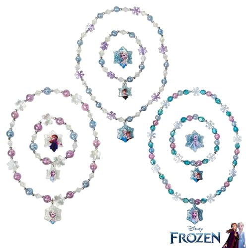 LUV HER Frozen Girls Jewelry Set - Dress up 9 Piece Toy Jewelry Box Set with Bead Necklace, Bracelet and Ring - Play Accessories - Ages 3+