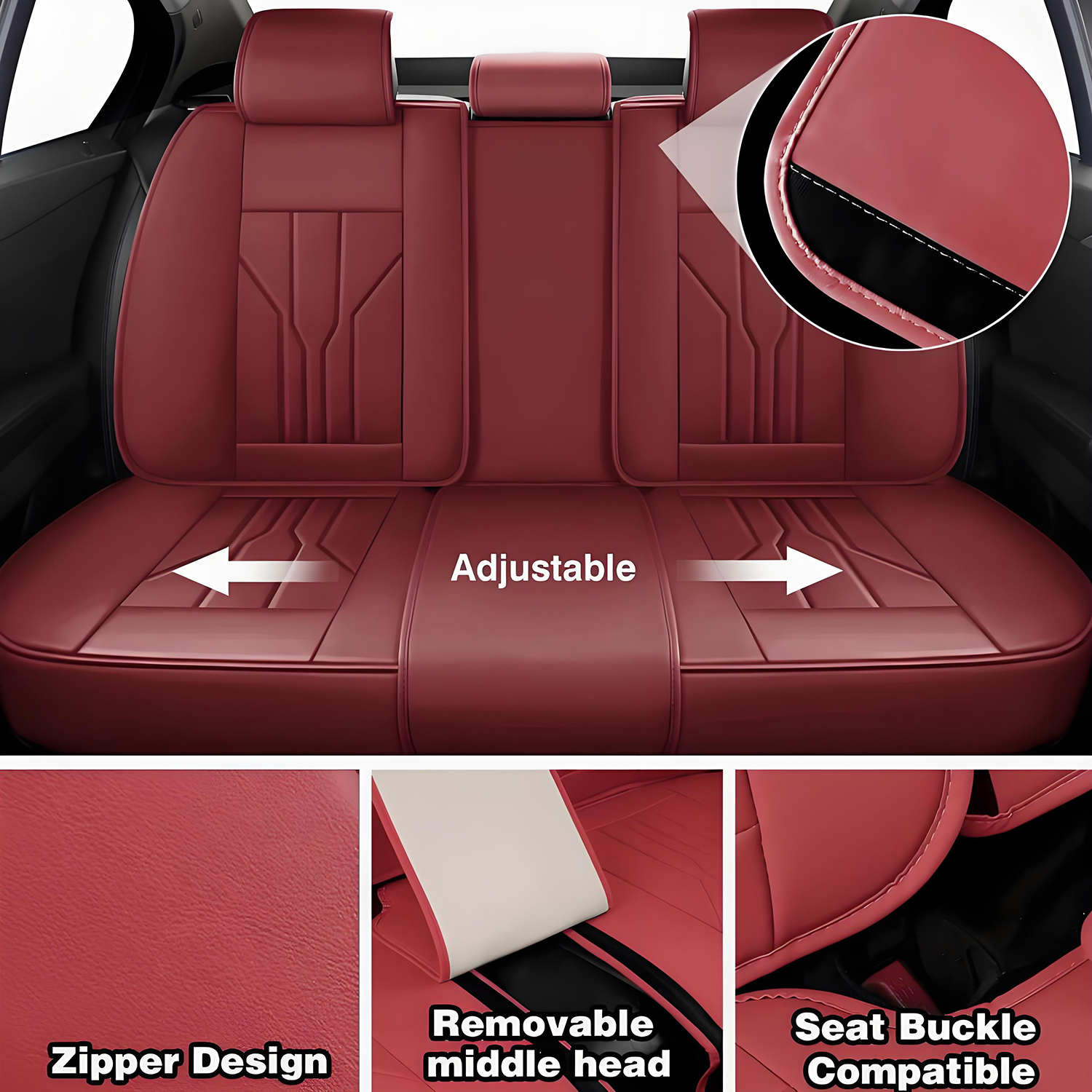 BaiCH Car Seat Covers, Breathable and Waterproof Faux Leather Automotive Seat Covers for Cars SUV Truck Sedan,Universal Anti-Slip Driver Seat Cover with Backrest (Full Seat,Red)