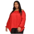 thumbnail image 1 of Michael Kors Womens Jacquard Handkerchief Off the Shoulder Blouse, darkred, Plus Size, 2X, 1 of 1