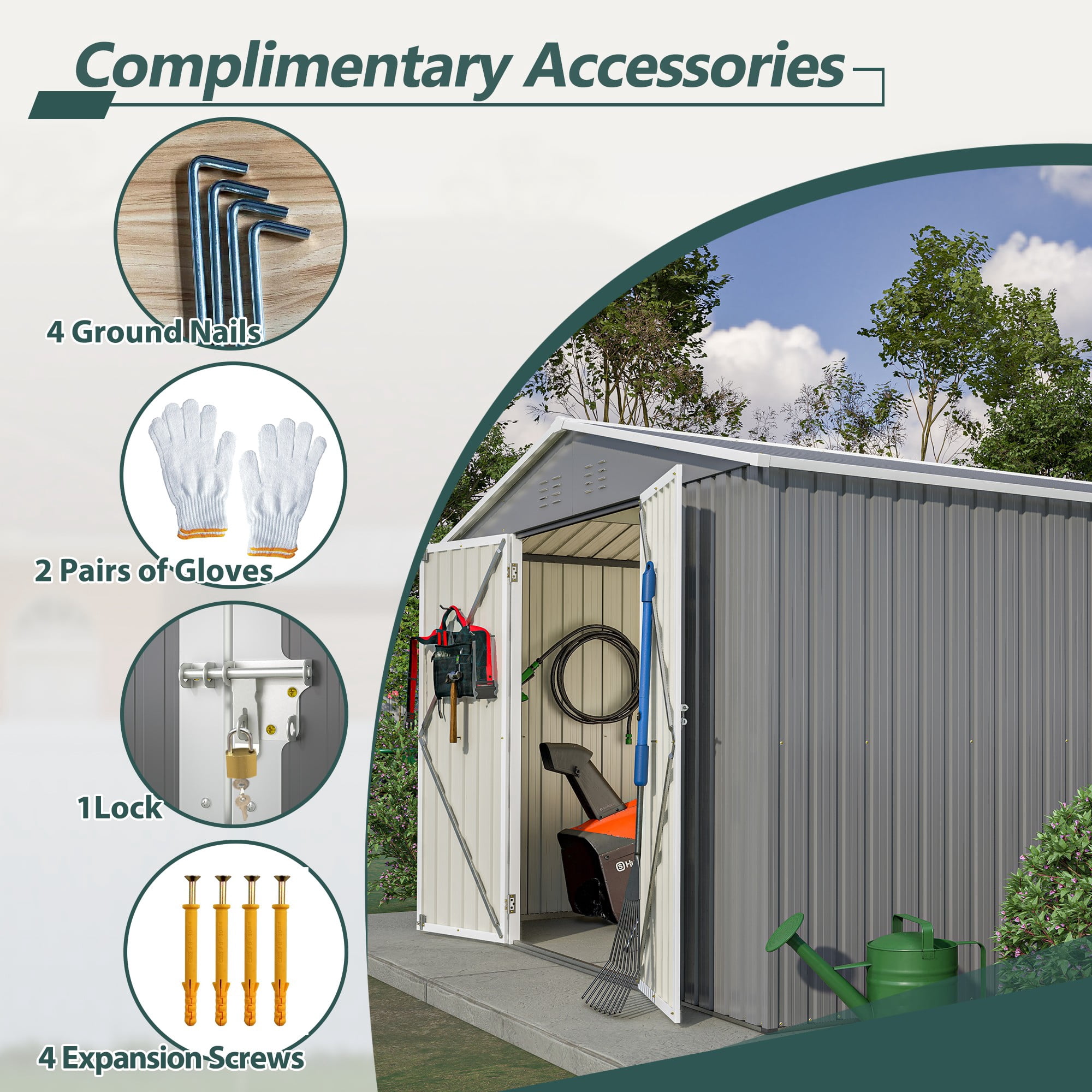 10x10 FT Outdoor Storage Shed, Large Steel Metal Garden Shed with Lockable Door, Storage Tool House for Bike Storage, Tool Storage, Temporary Storage, Backyard, Garden, Patio, Lawn
