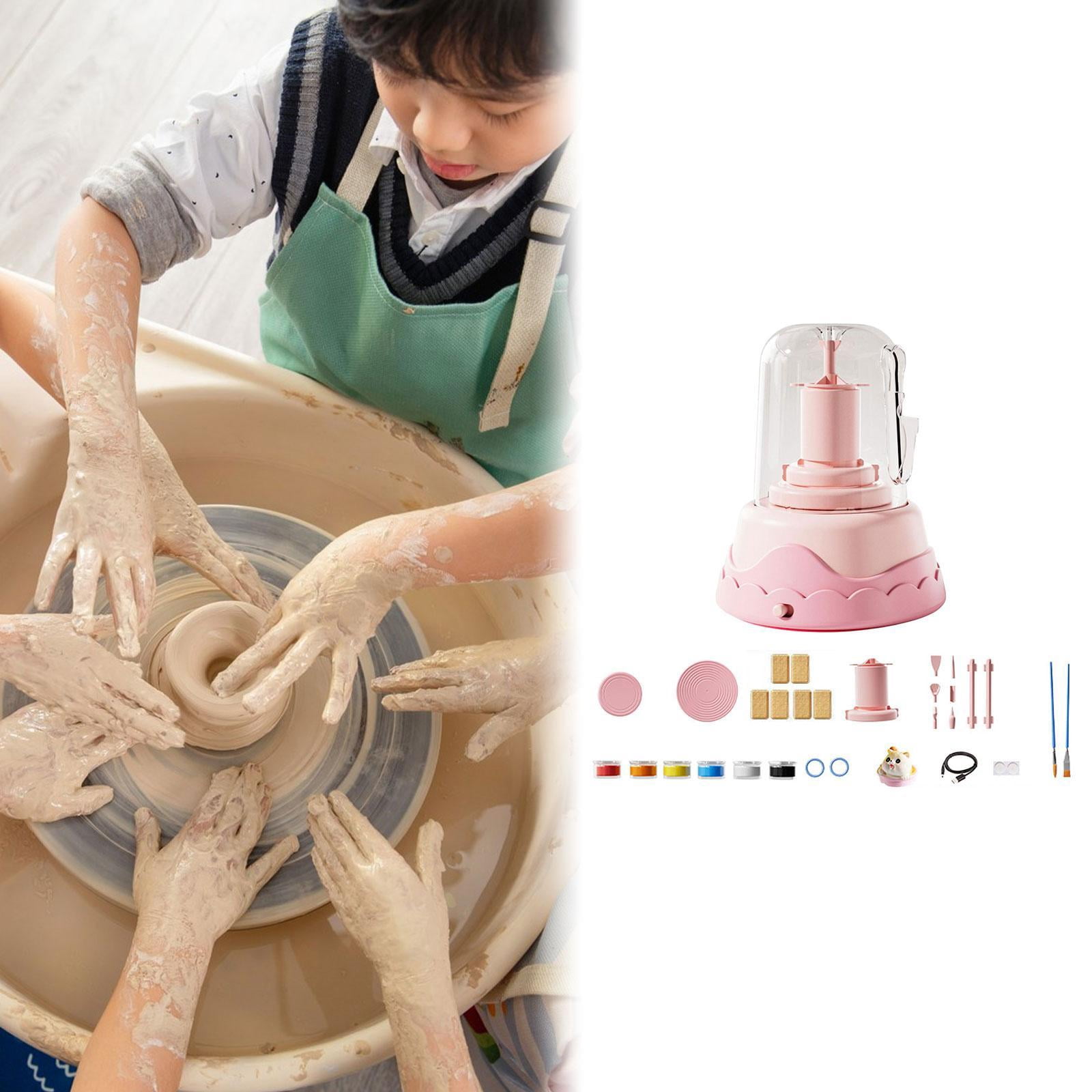 Sharprepublic Kids Electric Pottery Wheel Set Craft Making Kit Diy Creative Education Toys Children in Parents Interactive Toy Ceramic Machine Pink 6 Clay