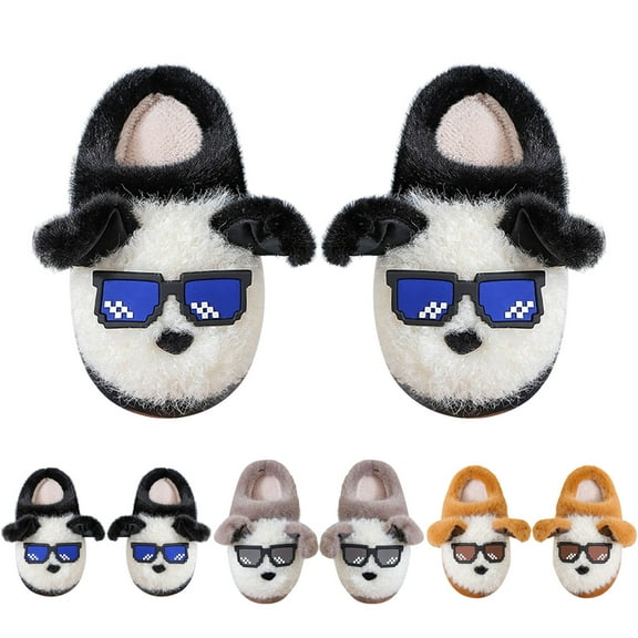Dakaela Toddler Boys Girls Plush Slippers Cute Animal Cartoon House Shoes Kids Winter Indoor Fleece Non Slip Fuzzy Slippers Black 8
