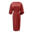thumbnail image 5 of 2025 Vestido elegante de color liso para mujer con cintura alta, mangas murciélago, estilo informal, mezcla de poliéster, vestido de fiesta para todas las estaciones, 5 of 5